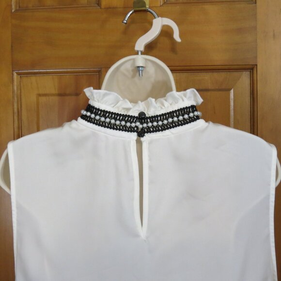 NWT Nanette Lepore "Cannoli" Ivory Top Sleeveless High Collar Beading Ruffle XL - Picture 5 of 10